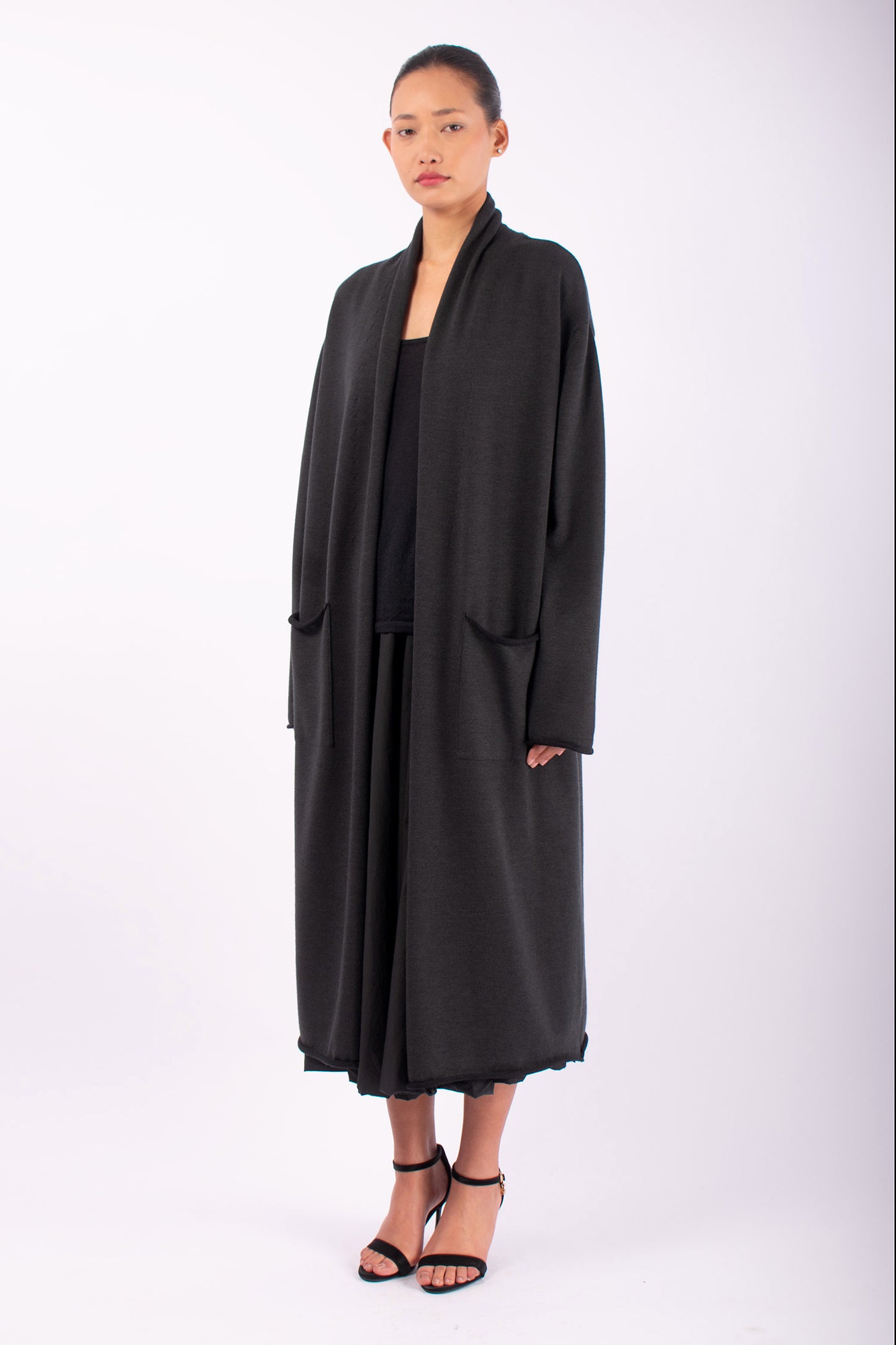 #1455 Shawl Collar Coat in Superfine Merino and Organic Cotton- Dark Brown Green — Lars Andersson, view 2