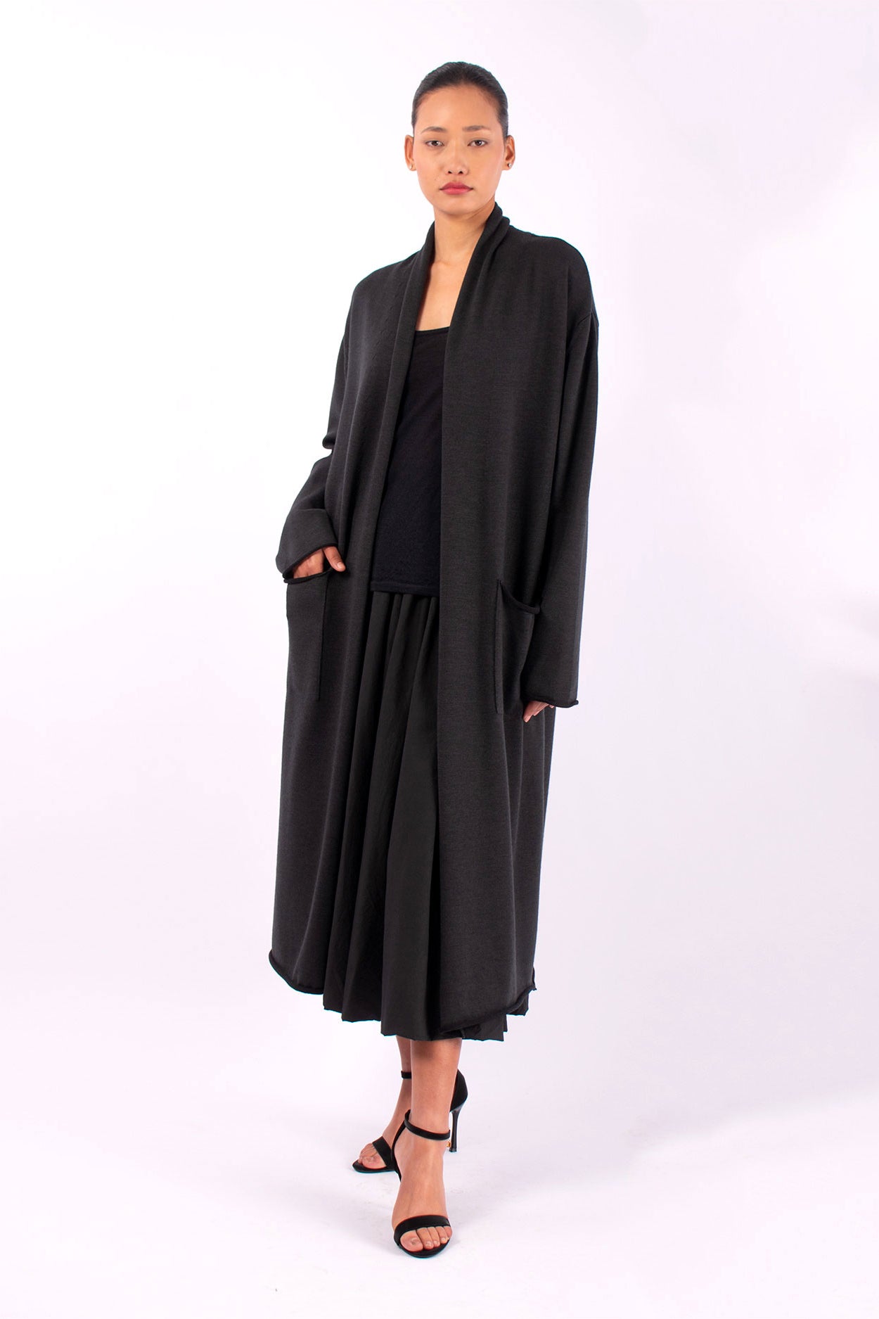 #1455 Shawl Collar Coat in Superfine Merino and Organic Cotton- Dark Brown Green — Lars Andersson, view 5