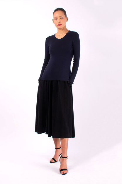 #1457 Skirt With Pockets in Organic Cotton- Black — Lars Andersson, view 2