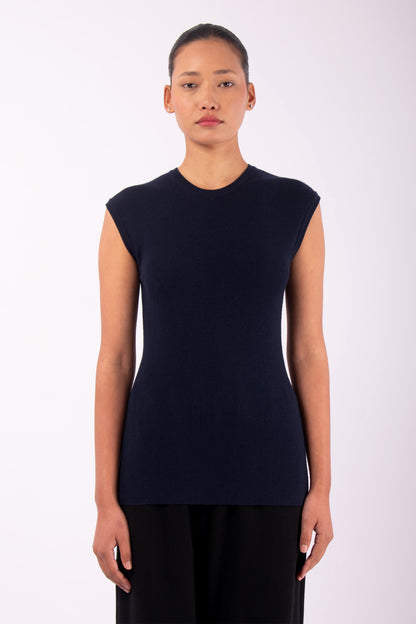 #1458 Muscle Tank in Superfine Merino- Dark Blue — Lars Andersson hand-loomed knitwear