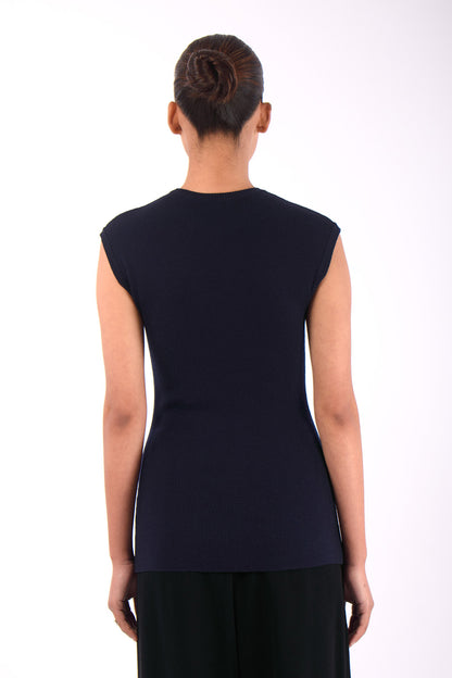 #1458 Muscle Tank in Superfine Merino- Dark Blue — Lars Andersson, view 3