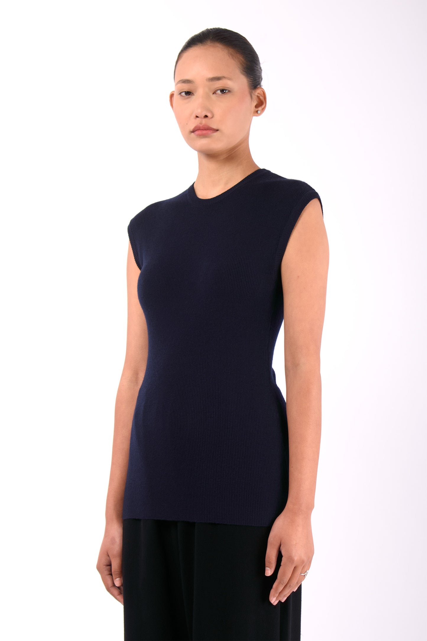 #1458 Muscle Tank in Superfine Merino- Dark Blue — Lars Andersson, view 2