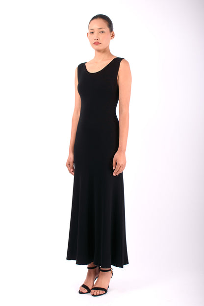 #1460 Sleeveless Boatneck Dress in Organic Cotton- Black — Lars Andersson, view 2
