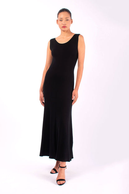 #1460 Sleeveless Boatneck Dress in Organic Cotton- Black — Lars Andersson, view 5