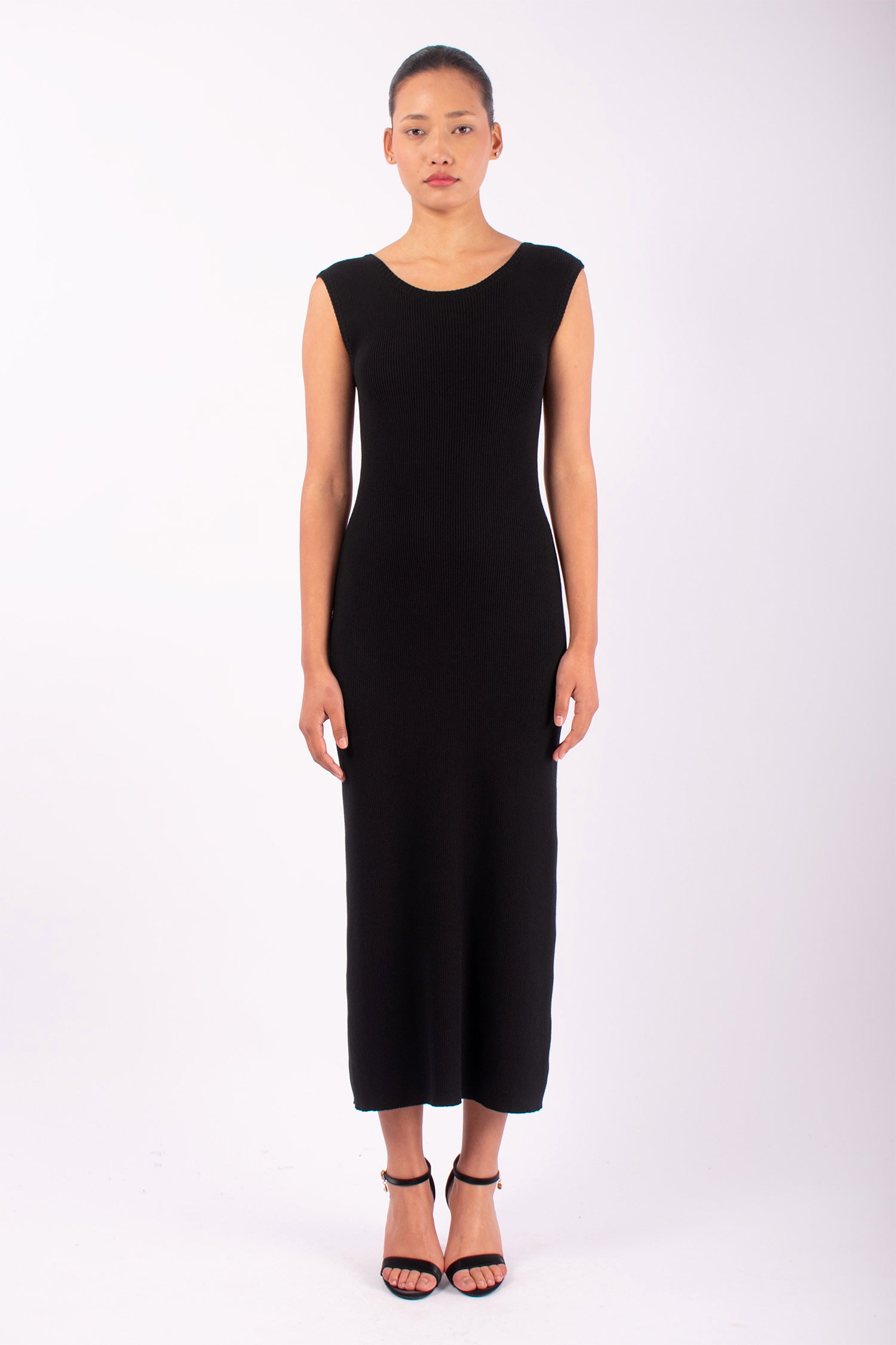 #1462 Boatneck Dress in Organic Cotton- Black — Lars Andersson hand-loomed knitwear