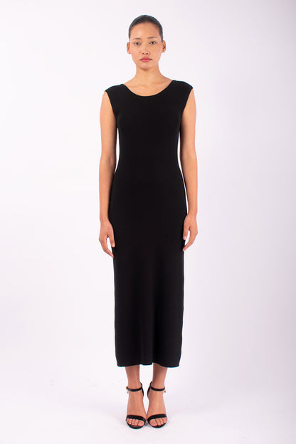 #1462 Boatneck Dress in Organic Cotton- Black — Lars Andersson hand-loomed knitwear