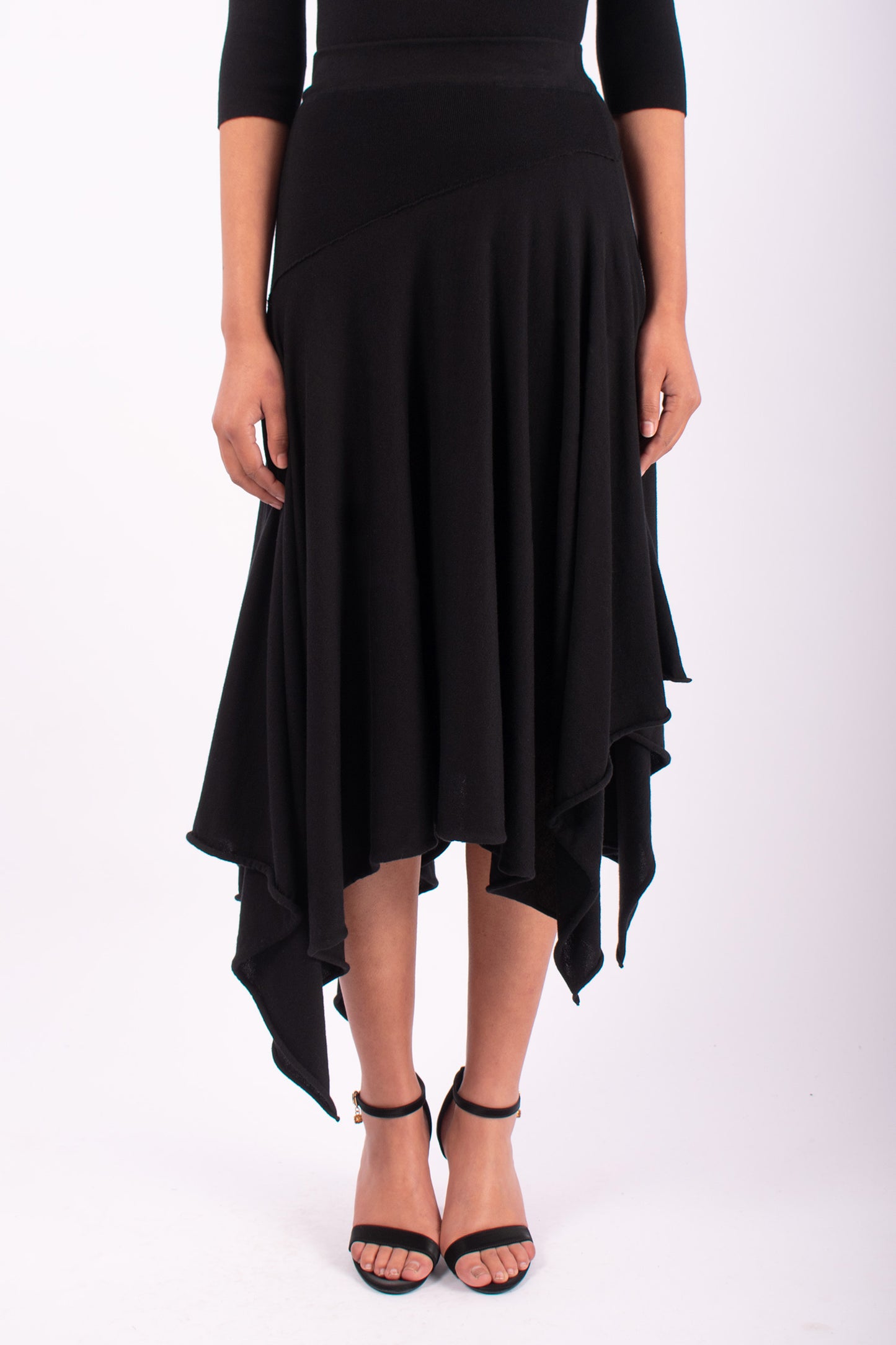 #1463 Skirt With Yoke in Organic Cotton- Black — Lars Andersson hand-loomed knitwear