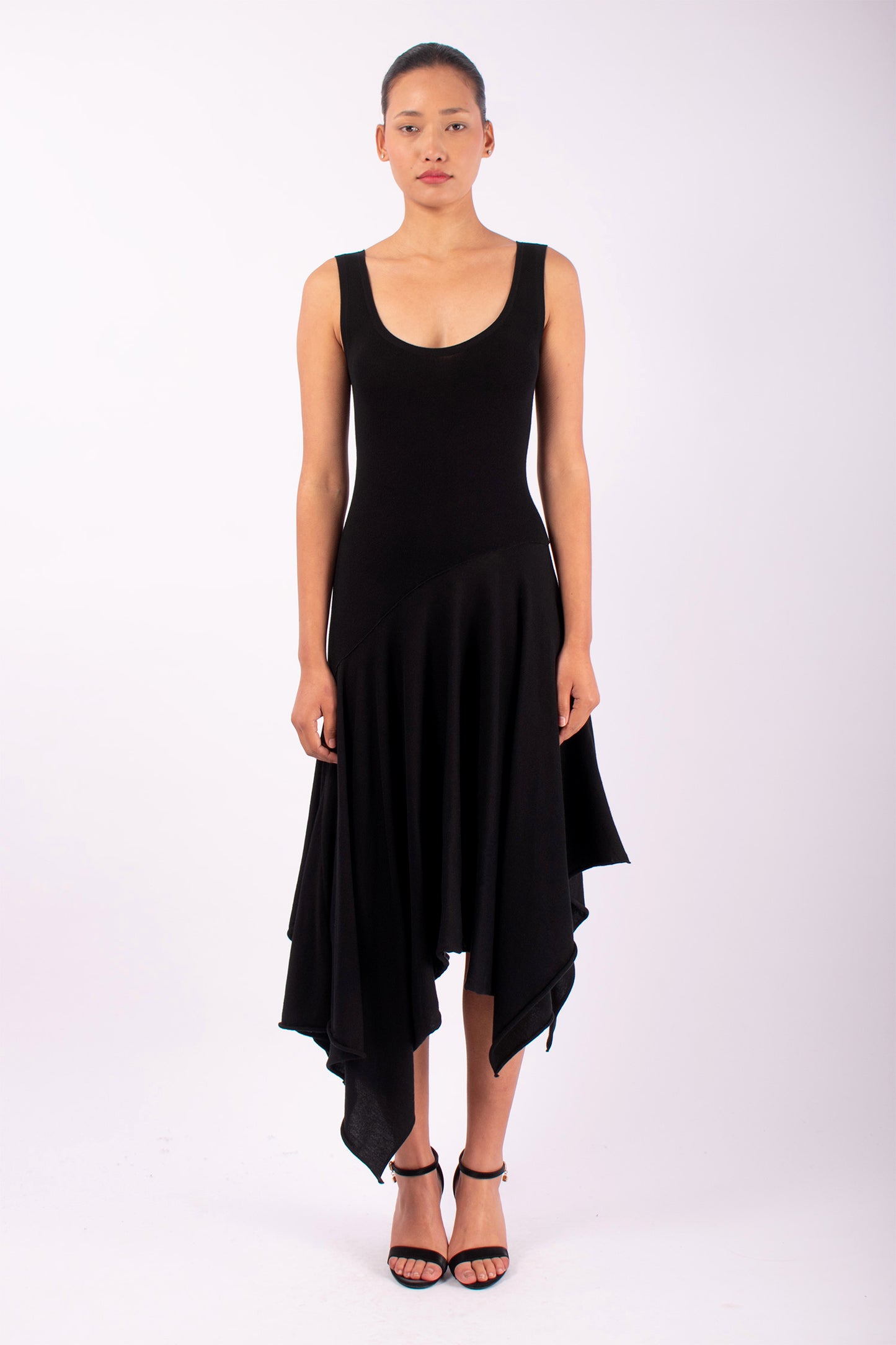 #1464 Scoop-neck Dress in Organic Cotton- Black — Lars Andersson hand-loomed knitwear
