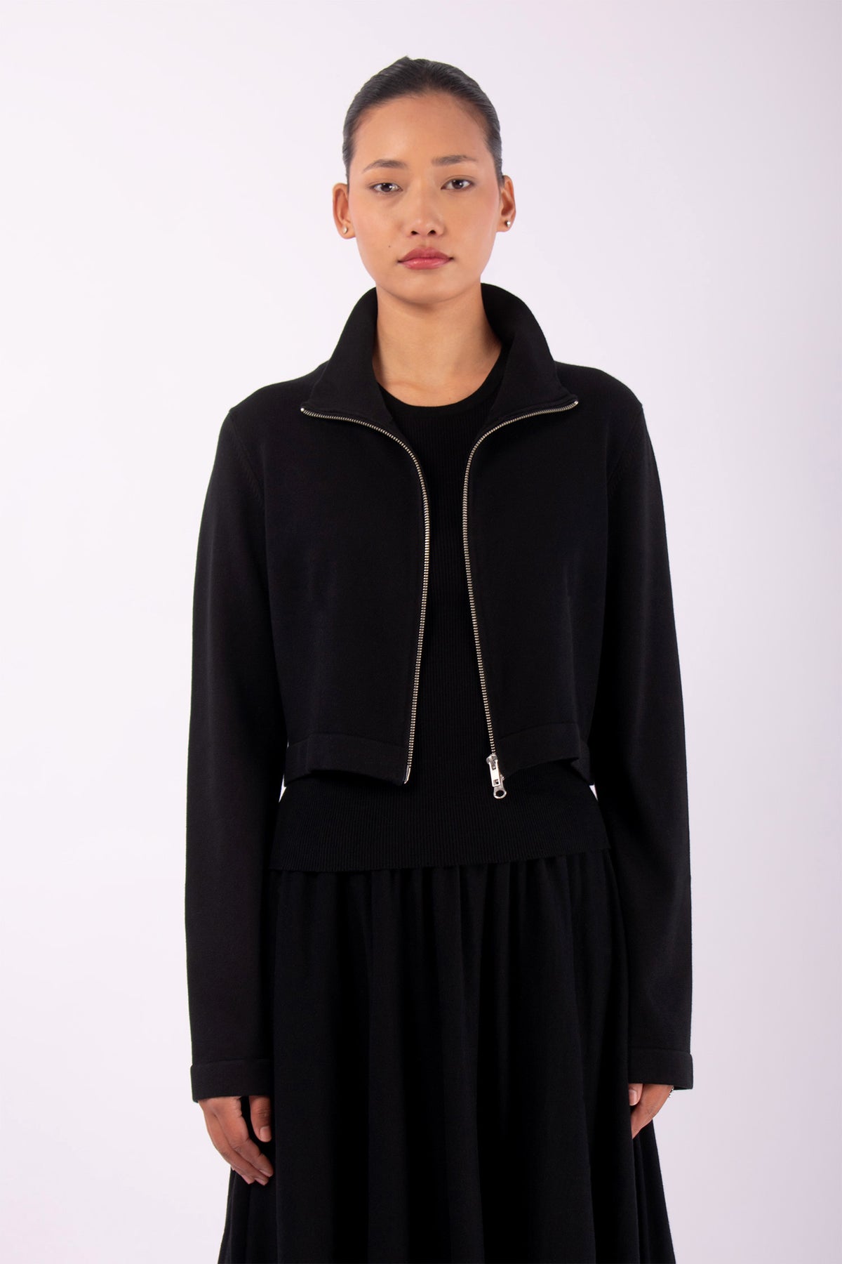 #1465 Cropped Zip Jacket in Organic Cotton- Black — Lars Andersson hand-loomed knitwear