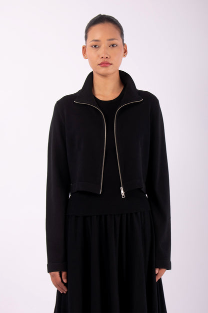 #1465 Cropped Zip Jacket in Organic Cotton- Black — Lars Andersson hand-loomed knitwear