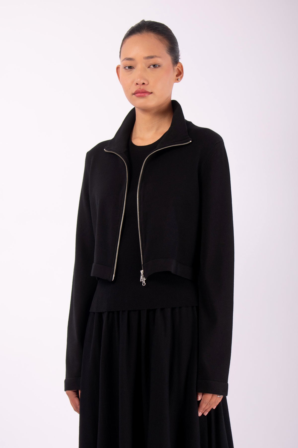 #1465 Cropped Zip Jacket in Organic Cotton- Black — Lars Andersson, view 2