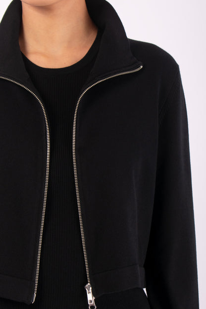 #1465 Cropped Zip Jacket in Organic Cotton- Black — Lars Andersson, view 4