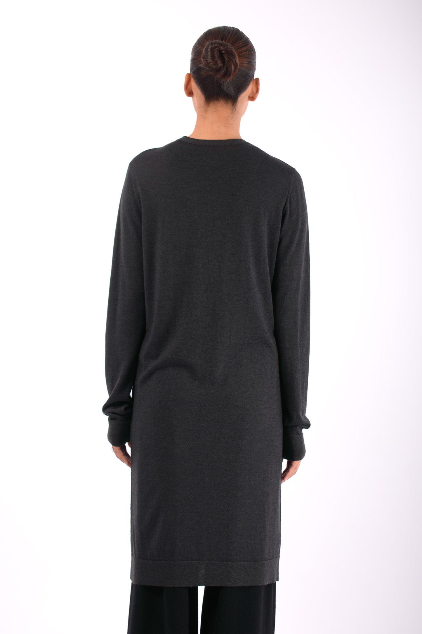 #1466 Long V-neck Cardigan in Superfine Merino- Dark Brown Green — Lars Andersson, view 3