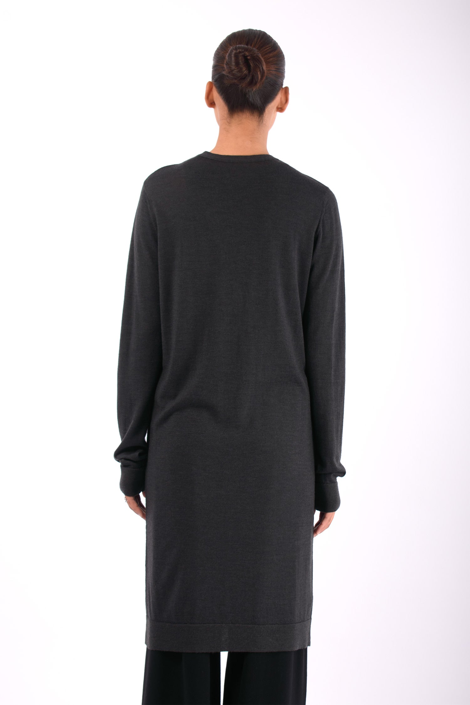 #1466 Long V-neck Cardigan in Superfine Merino- Dark Brown Green — Lars Andersson, view 3