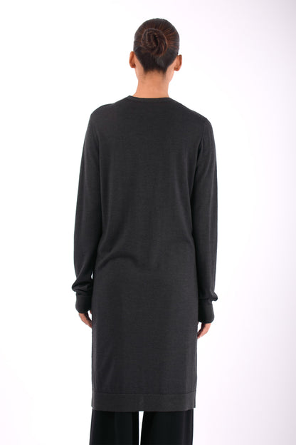 #1466 Long V-neck Cardigan in Superfine Merino- Dark Brown Green — Lars Andersson, view 3