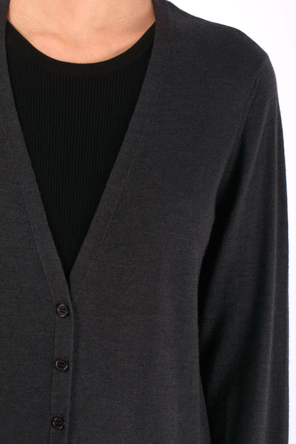 #1466 Long V-neck Cardigan in Superfine Merino- Dark Brown Green — Lars Andersson, view 4
