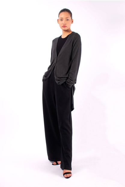 #1466 Long V-neck Cardigan in Superfine Merino- Dark Brown Green — Lars Andersson, view 5