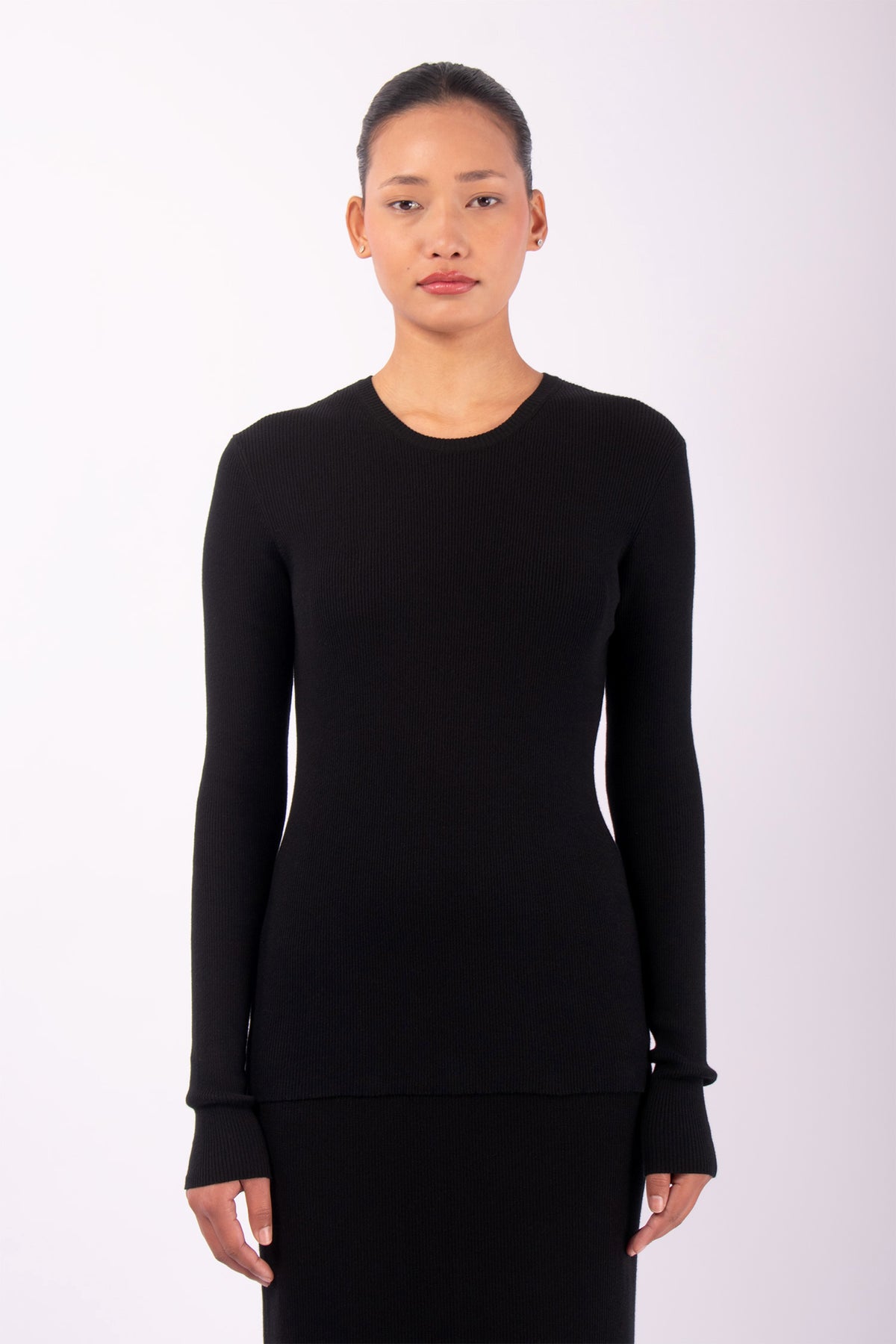 #1470 long Sleeve Crewneck in Organic Cotton- Black — Lars Andersson hand-loomed knitwear