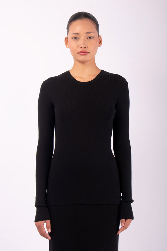 #1470 long Sleeve Crewneck in Organic Cotton- Black — Lars Andersson hand-loomed knitwear