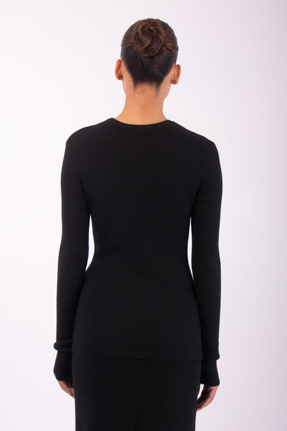 #1470 long Sleeve Crewneck in Organic Cotton- Black — Lars Andersson, view 3
