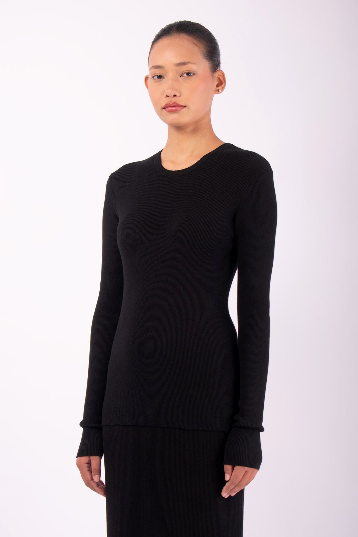 #1470 long Sleeve Crewneck in Organic Cotton- Black — Lars Andersson, view 2