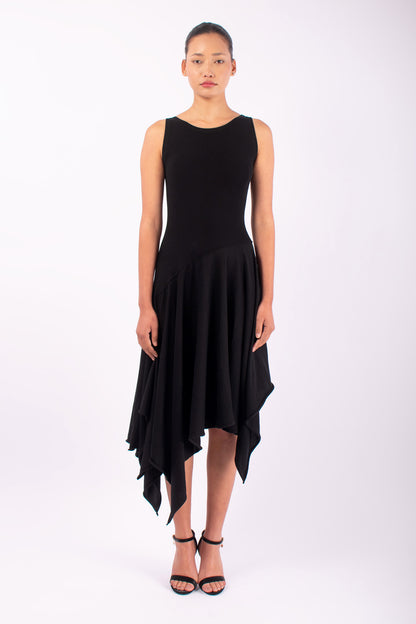 #1474 Boatneck Dress in Organic Cotton- Black — Lars Andersson hand-loomed knitwear