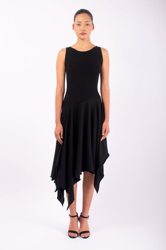 #1474 Boatneck Dress in Organic Cotton- Black — Lars Andersson hand-loomed knitwear