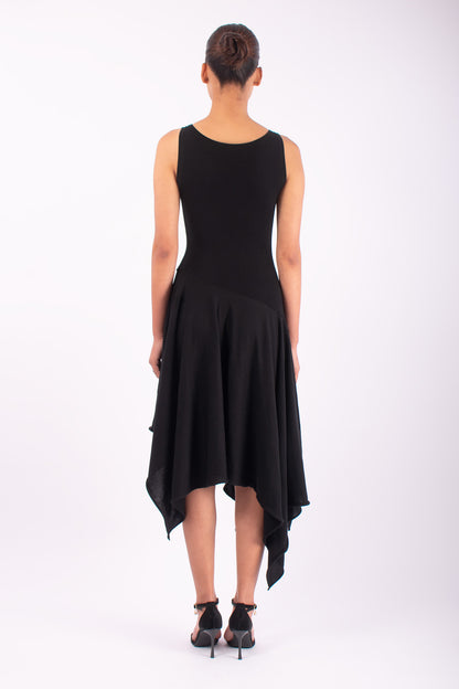 #1474 Boatneck Dress in Organic Cotton- Black — Lars Andersson, view 3
