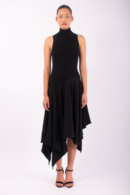 #1475 Turtleneck Halter Dress in Organic Cotton- Black — Lars Andersson hand-loomed knitwear