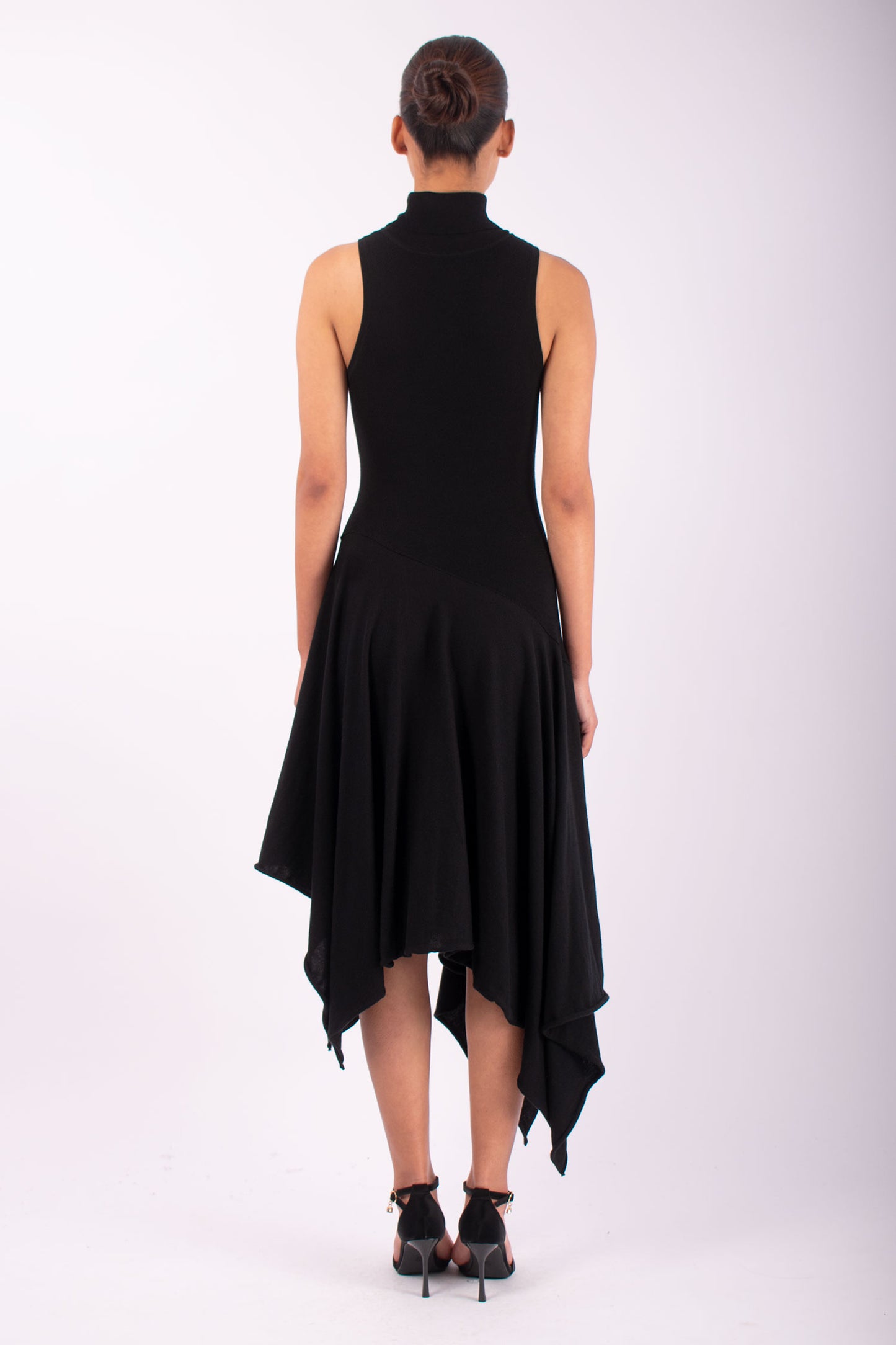 #1475 Turtleneck Halter Dress in Organic Cotton- Black — Lars Andersson, view 3