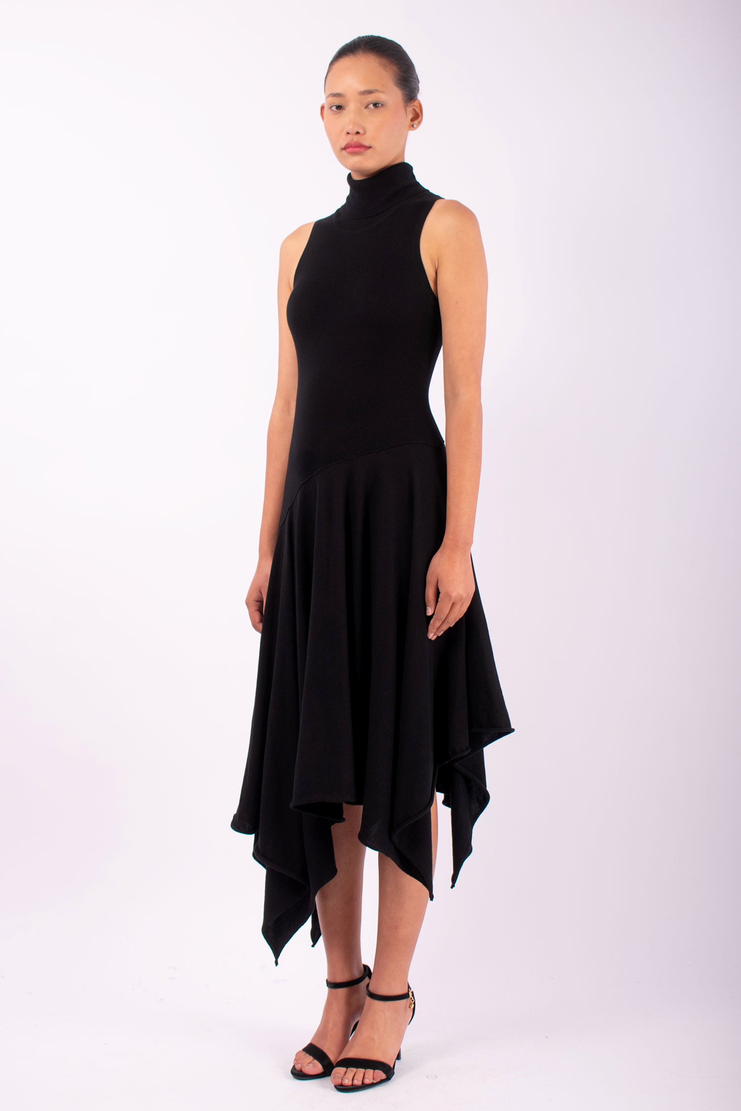 #1475 Turtleneck Halter Dress in Organic Cotton- Black — Lars Andersson, view 2