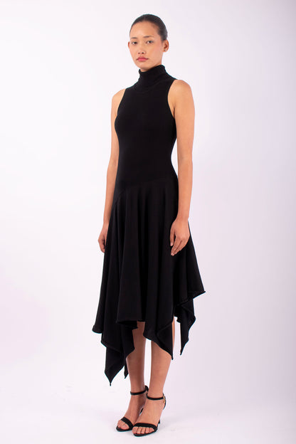 #1475 Turtleneck Halter Dress in Organic Cotton- Black — Lars Andersson, view 2
