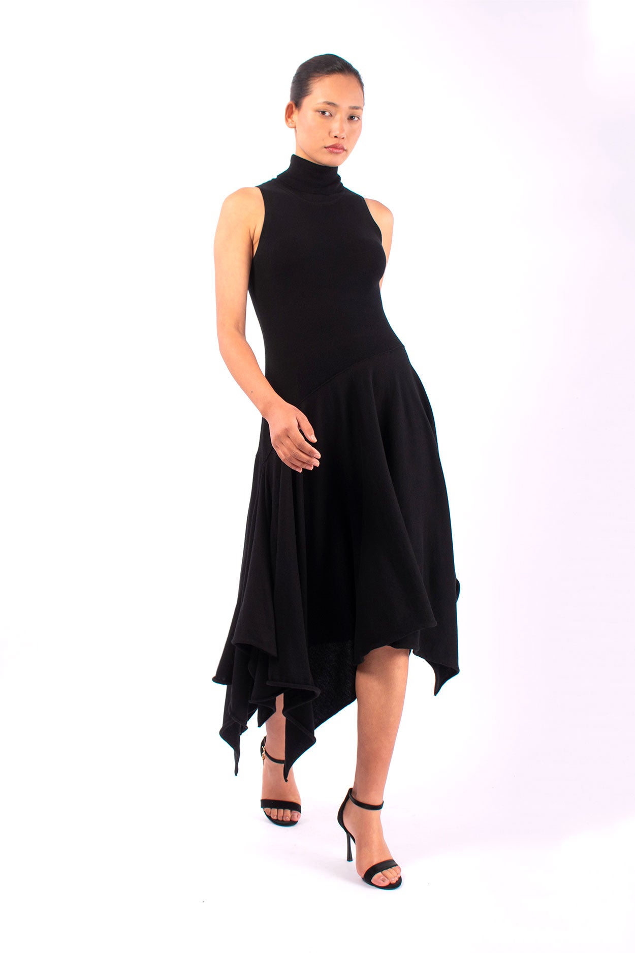 #1475 Turtleneck Halter Dress in Organic Cotton- Black — Lars Andersson, view 5