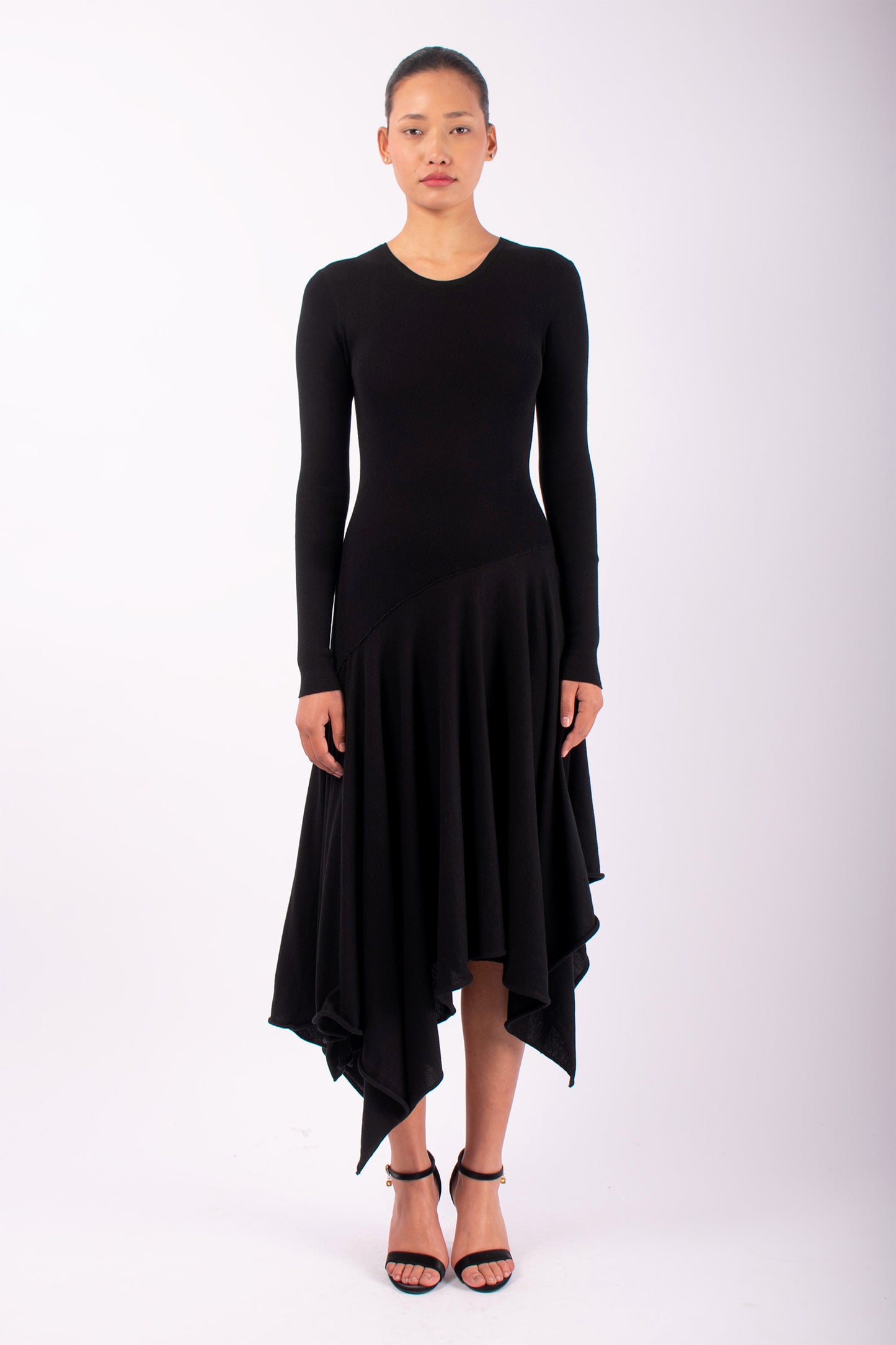 #1476 Long Sleeve Crewneck Dress in Organic Cotton- Black — Lars Andersson hand-loomed knitwear