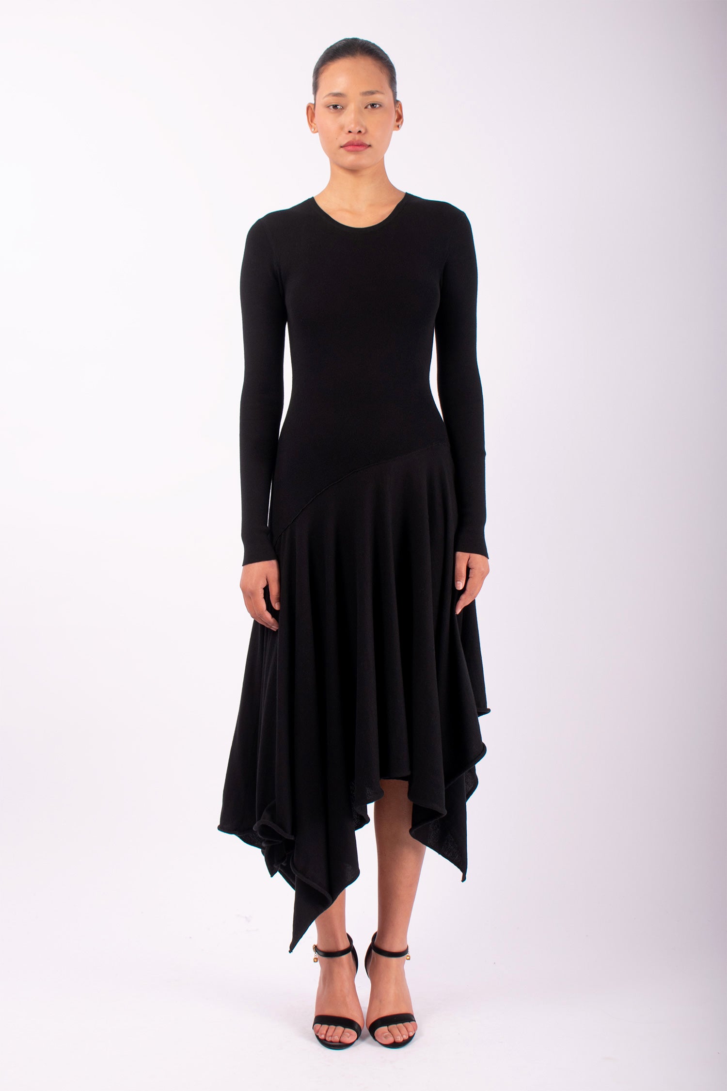#1476 Long Sleeve Crewneck Dress in Organic Cotton- Black — Lars Andersson hand-loomed knitwear