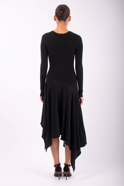 #1476 Long Sleeve Crewneck Dress in Organic Cotton- Black — Lars Andersson, view 3