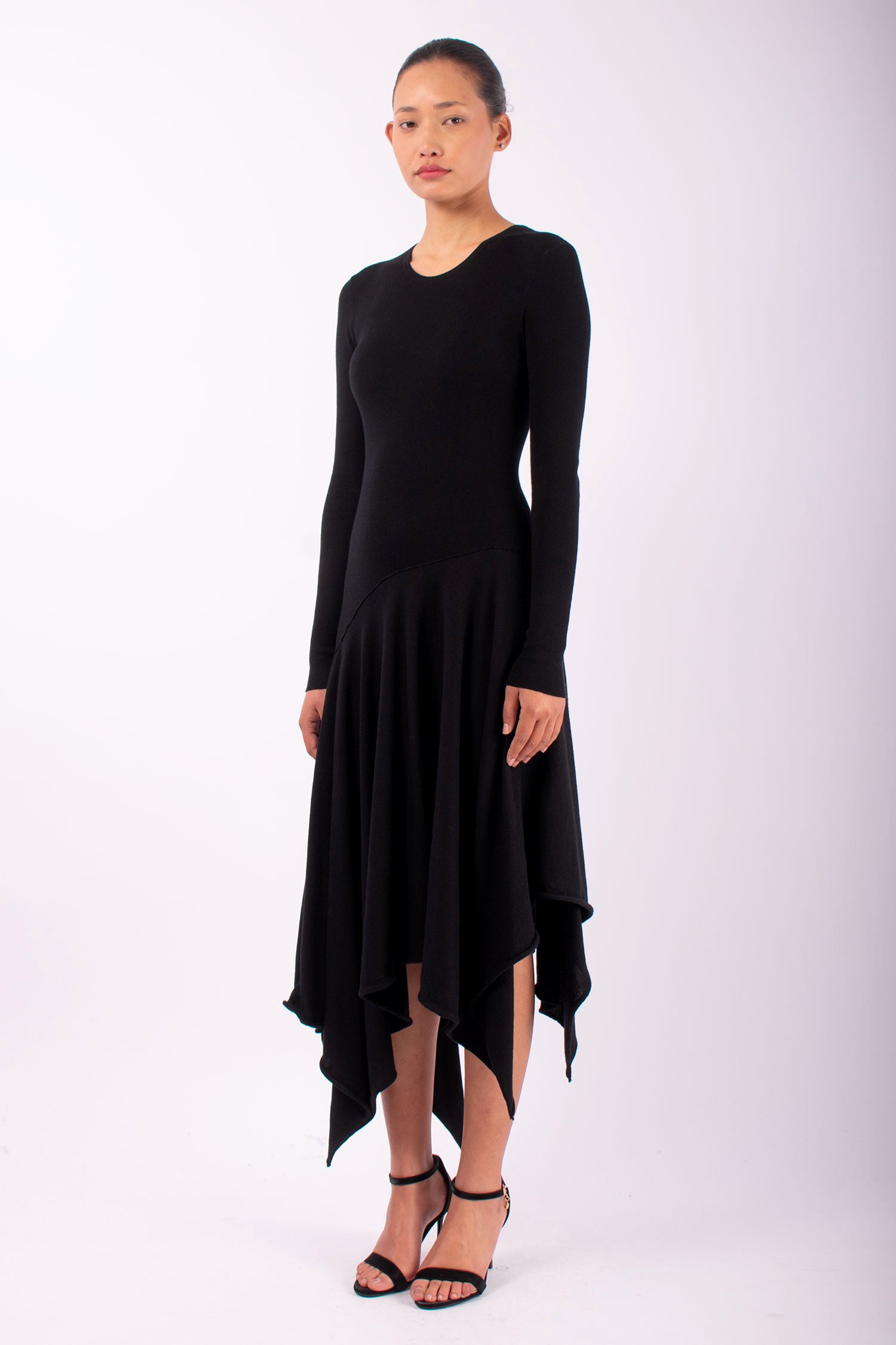 #1476 Long Sleeve Crewneck Dress in Organic Cotton- Black — Lars Andersson, view 2