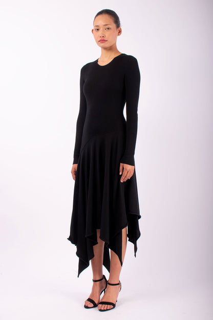 #1476 Long Sleeve Crewneck Dress in Organic Cotton- Black — Lars Andersson, view 2