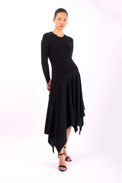 #1476 Long Sleeve Crewneck Dress in Organic Cotton- Black — Lars Andersson, view 5