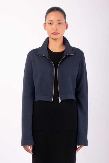 #1479 Cropped Zip Jacket in Superfine Merino and Organic Cotton- Dark Space — Lars Andersson hand-loomed knitwear