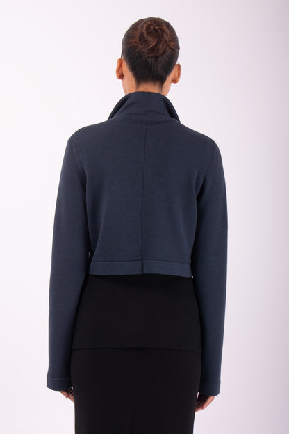 #1479 Cropped Zip Jacket in Superfine Merino and Organic Cotton- Dark Space — Lars Andersson, view 3