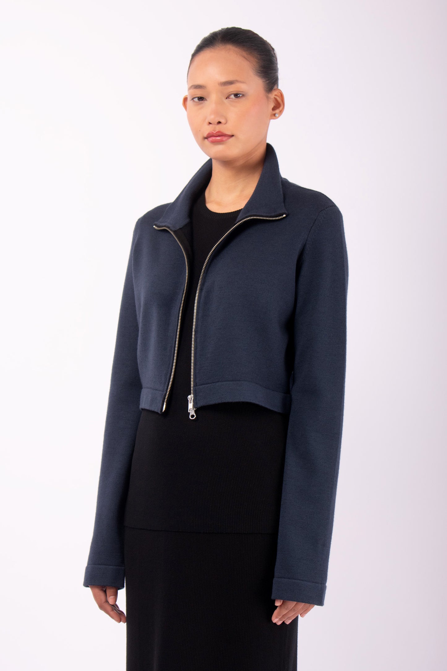 #1479 Cropped Zip Jacket in Superfine Merino and Organic Cotton- Dark Space — Lars Andersson, view 2