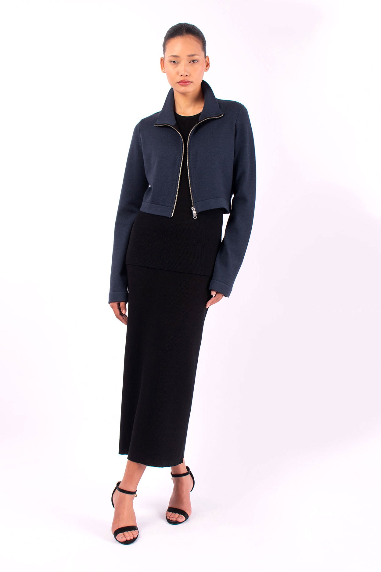 #1479 Cropped Zip Jacket in Superfine Merino and Organic Cotton- Dark Space — Lars Andersson, view 5