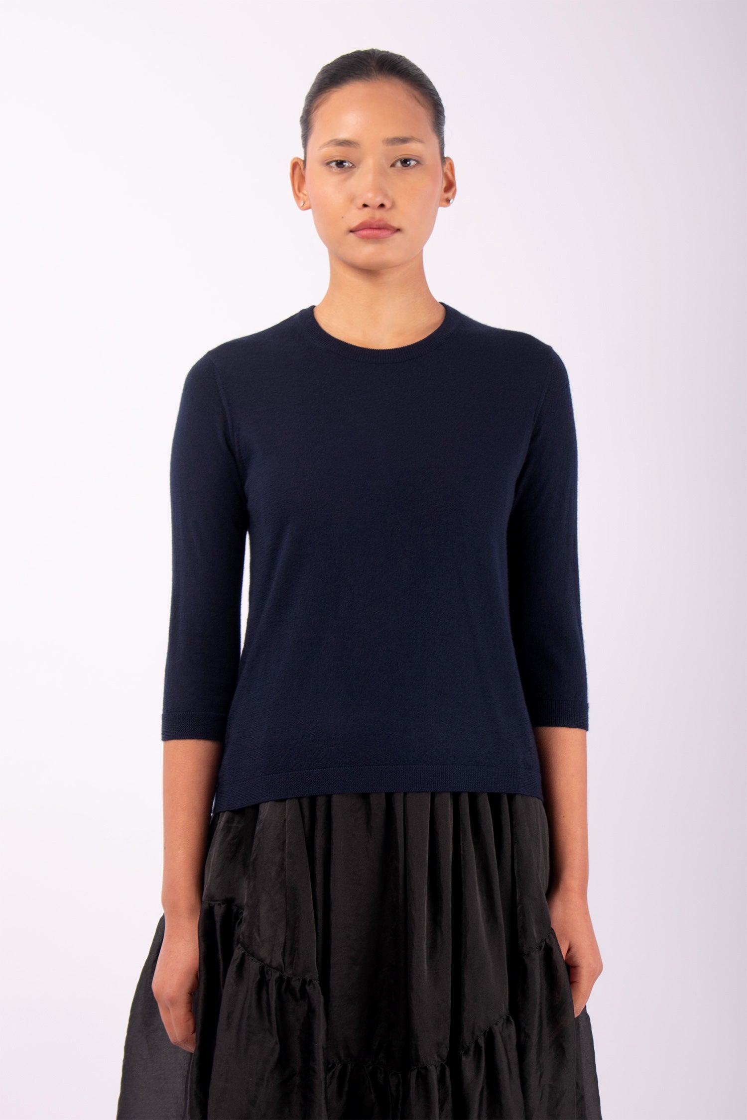 #1481 3/4 Sleeve Crewneck Top in Superfine Merino- Dark blue — Lars Andersson hand-loomed knitwear