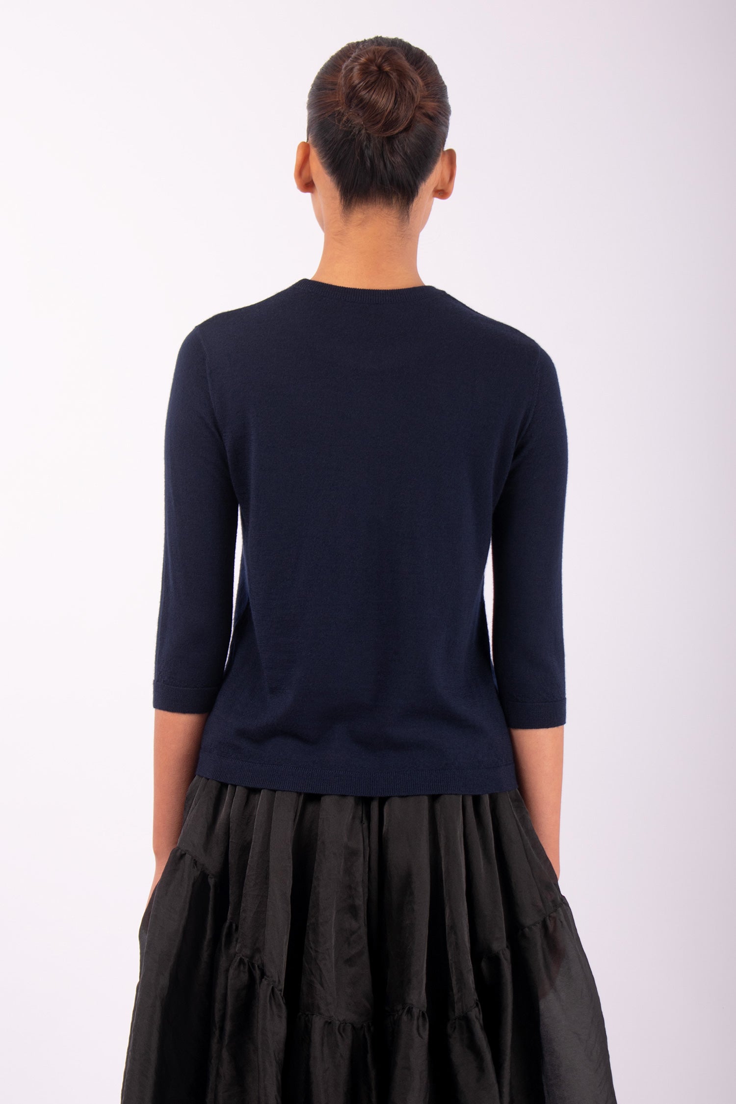 #1481 3/4 Sleeve Crewneck Top in Superfine Merino- Dark blue — Lars Andersson, view 3