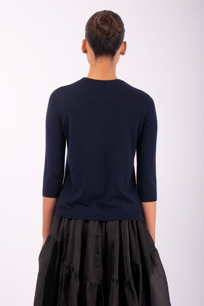 #1481 3/4 Sleeve Crewneck Top in Superfine Merino- Dark blue — Lars Andersson, view 3