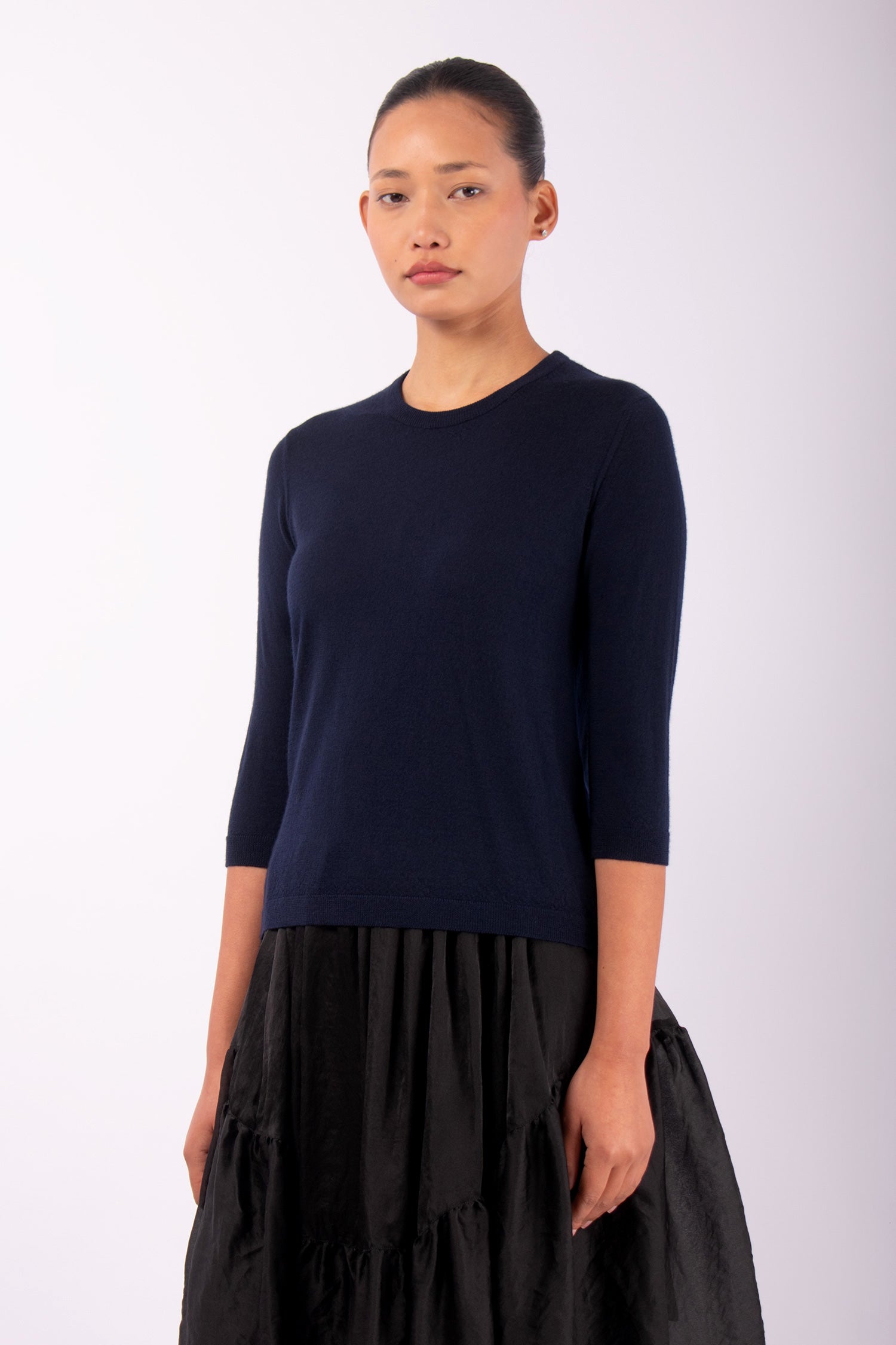 #1481 3/4 Sleeve Crewneck Top in Superfine Merino- Dark blue — Lars Andersson, view 2