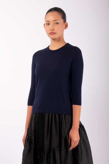 #1481 3/4 Sleeve Crewneck Top in Superfine Merino- Dark blue — Lars Andersson, view 2