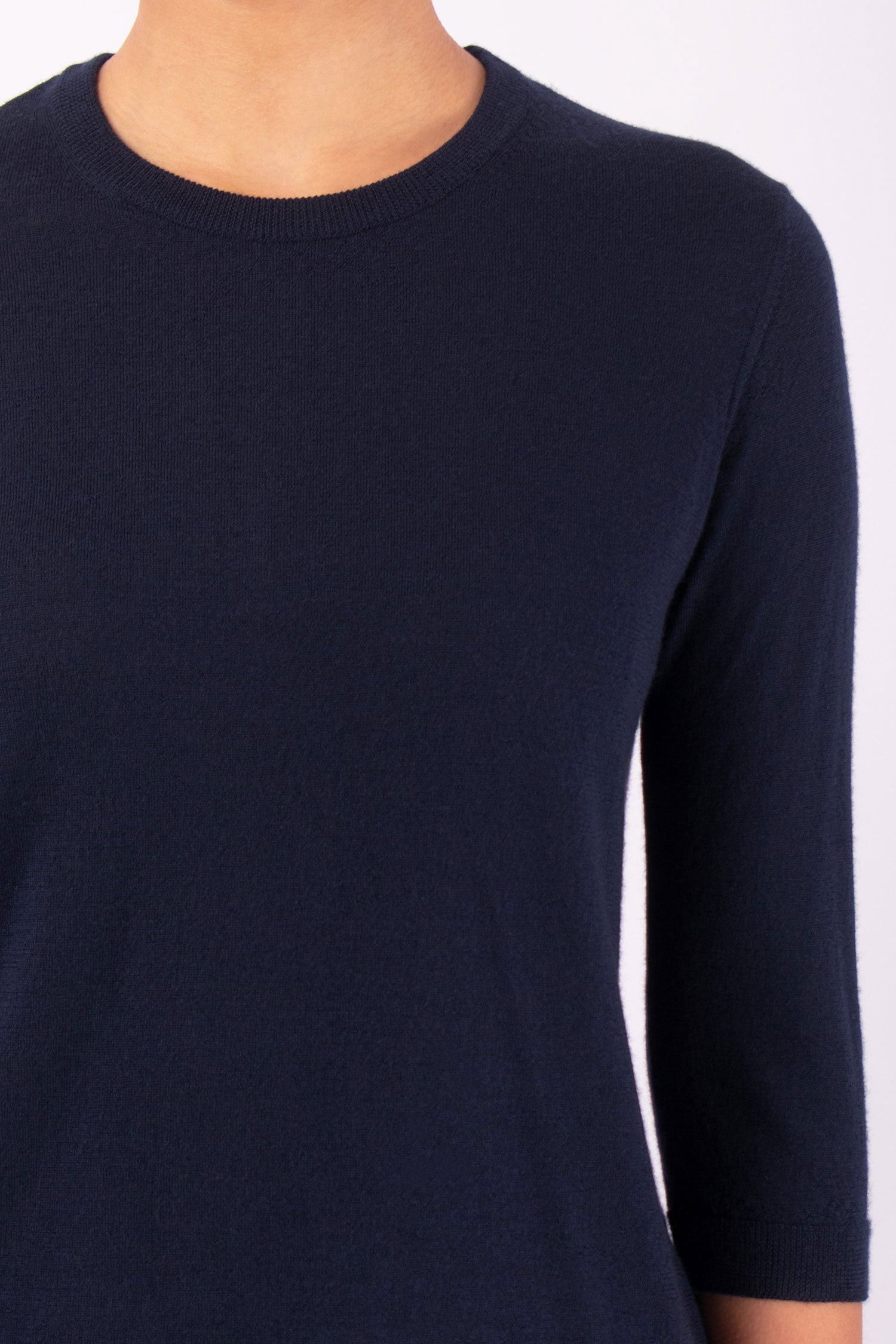 #1481 3/4 Sleeve Crewneck Top in Superfine Merino- Dark blue — Lars Andersson, view 4