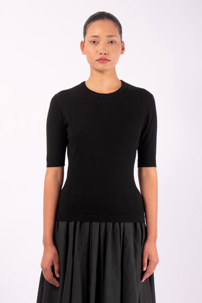 #1482 Fitted Half Sleeve Top in Superfine Merino- Black — Lars Andersson hand-loomed knitwear